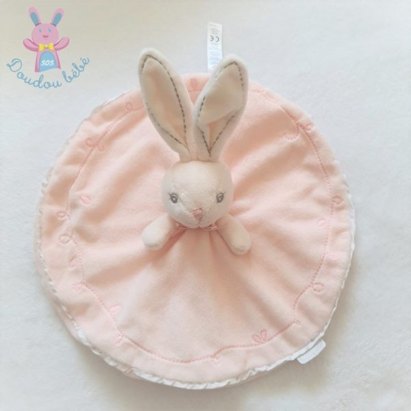 Doudou plat Lapin Perle rond rose et blanc KALOO