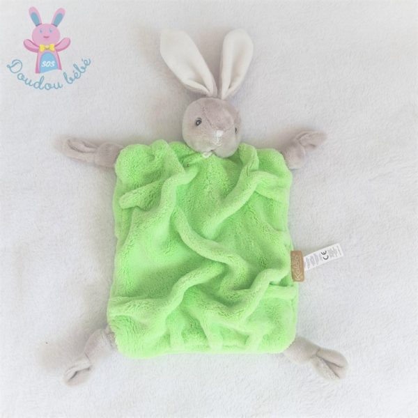 Doudou plat Lapin plume gris vert fluo et blanc KALOO