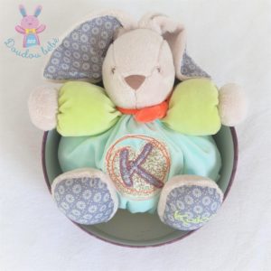 Doudou Lapin boule Hippie Chic bleu vert beige K KALOO