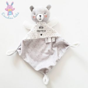 Doudou plat Ours “Mon tout petit” gris blanc étoiles MOTS D’ENFANTS