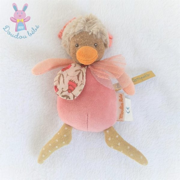 Doudou hochet Poule Zaza Les Tartempois rose MOULIN ROTY