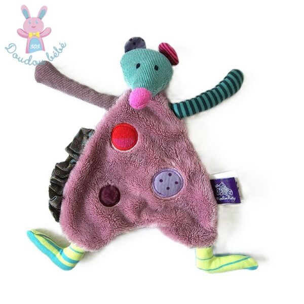 Doudou plat Souris violet mauve bleu Les Jolis Pas Beaux MOULIN ROTY