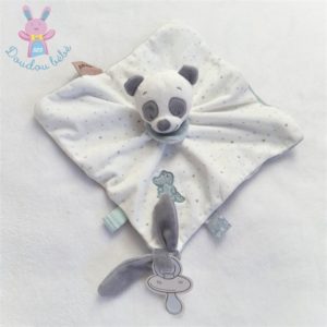 Doudou plat Panda Loulou Léa & Hippolyte blanc et gris NATTOU