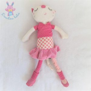 Grand doudou Chat rose blanc pois rayé 50 cm ORCHESTRA