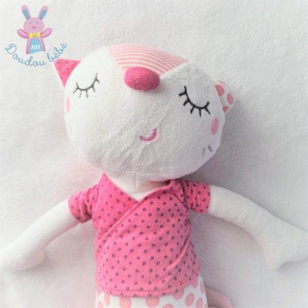 Grand doudou Chat rose blanc pois rayé 50 cm ORCHESTRA