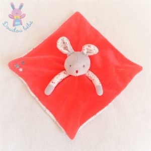 Doudou plat Lapin rouge gris et blanc étoiles OBAIBI