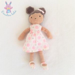 Doudou Poupée chiffon métisse robe blanc rose fleurs OBAIBI OKAIDI