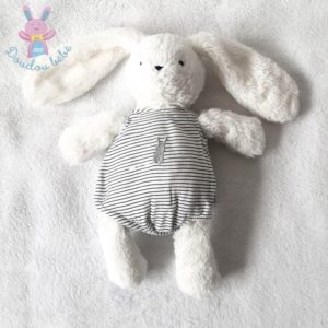 Doudou Lapin blanc combinaison rayé gris OBAIBI OKAIDI