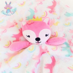 Doudou plat Renard rose couronne jaune Licornes rose vert MIX DOUDOU