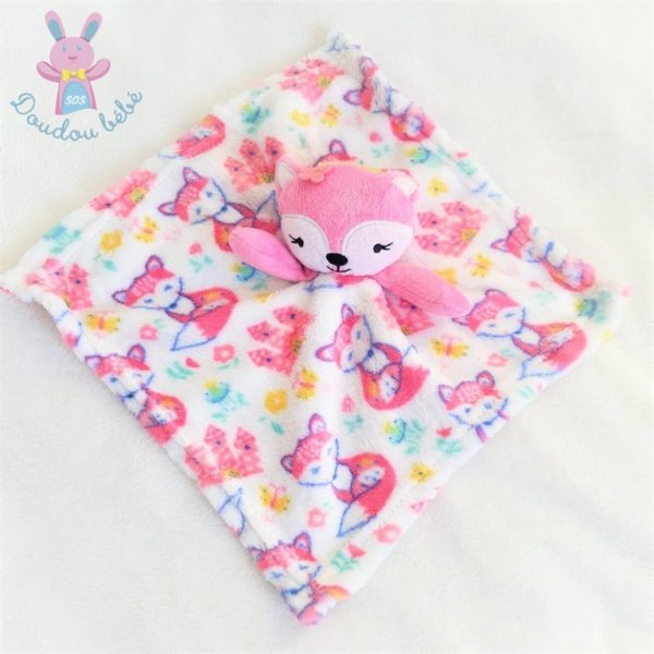 Doudou plat Renard rose couronne grenouilles papillons fleurs MIX DOUDOU