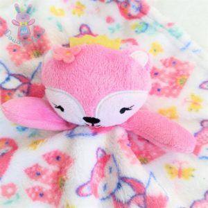 Doudou plat Renard rose couronne grenouilles papillons MIX DOUDOU