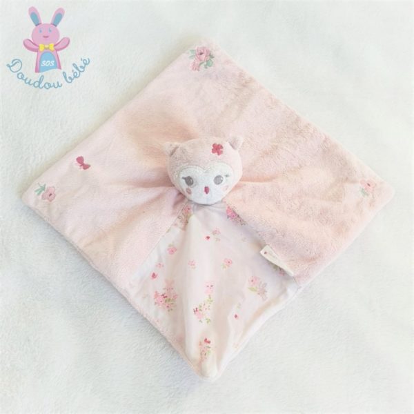 Doudou plat Hibou Chouette rose blanc fleurs SERGENT MAJOR