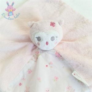 Doudou plat Hibou Chouette rose blanc fleurs SERGENT MAJOR