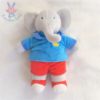 Doudou peluche éléphant Babar gris bleu rouge LANSAY