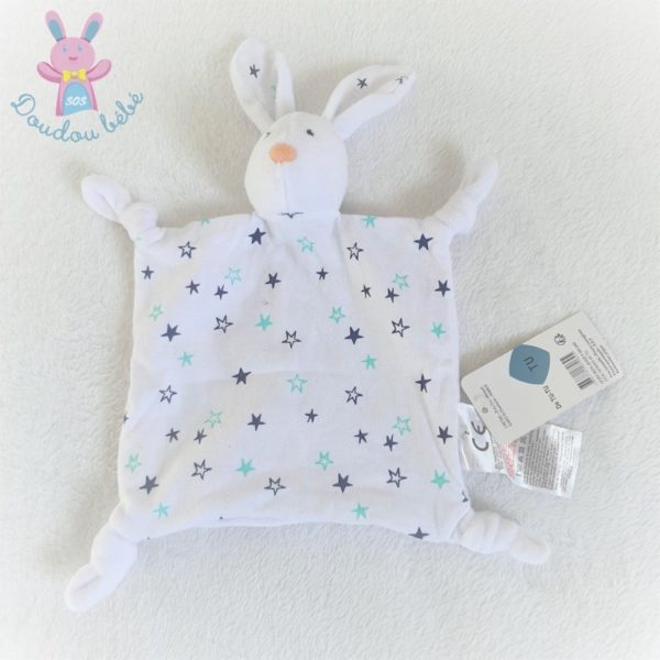 Doudou plat Lapin blanc étoiles bleu marine Grain de blé Z