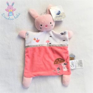 Doudou plat Lapin rose blanc doré champignons MOTS D’ENFANTS