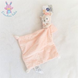 Doudou Biche Faon mouchoir beige rose pois dorés MOTS D’ENFANTS