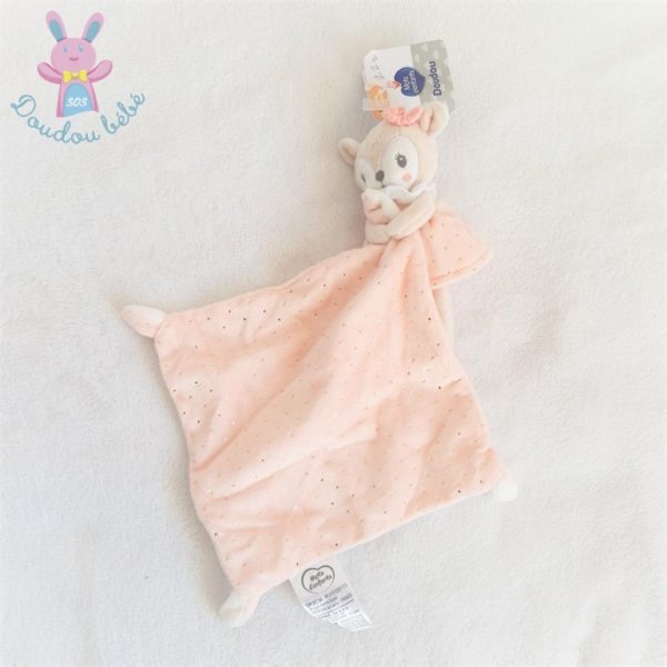 Doudou Biche Faon mouchoir beige rose pois dorés MOTS D'ENFANTS