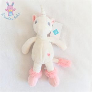 Doudou Licorne blanc et rose tout doux 27 cm TEX BABY