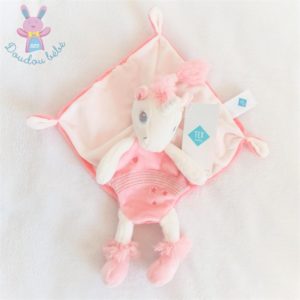 Doudou plat Licorne rose et blanc étoiles cœur TEX BABY