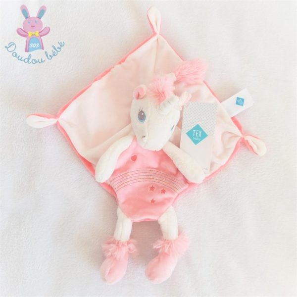 Doudou plat Licorne rose blanc TEX