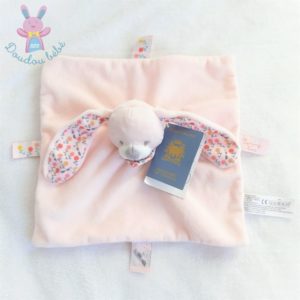 Doudou plat Lapin rose fleurs colorées « Spring time » BOUT’CHOU