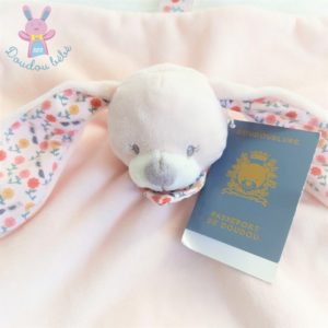 Doudou plat Lapin rose fleurs colorées “Spring time” BOUT’CHOU