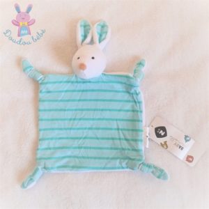 Doudou plat Lapin blanc et tissu rayé vert Grain de Blé Z