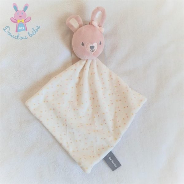 Doudou plat Lapin blanc rose à pois cœur et nœud ORCHESTRA