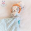 Doudou Lion bleu gris orange mouchoir pois argentés MOTS D'ENFANTS