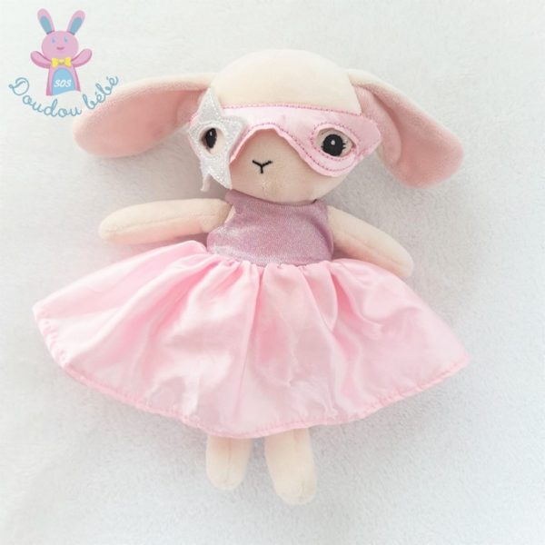 Doudou Lapin masqué beige robe rose satinée H&M