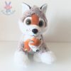 Doudou Chien Husky et bébé blanc marron chiné DOHO INTERNATIONAL