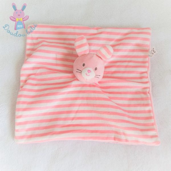 Doudou plat Lapin rose blanc et rayé ESPA INTERCOMMERCE