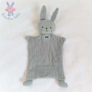 Doudou plat Lapin lange vert noir nœud papillon