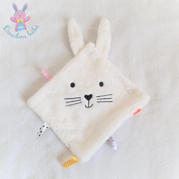 Doudou plat Lapin blanc noir avec étiquettes colorées HEMA