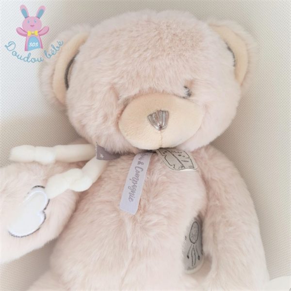 Doudou Ours beige Attrape rêve cœurs 30 cm DOUDOU ET COMPAGNIE