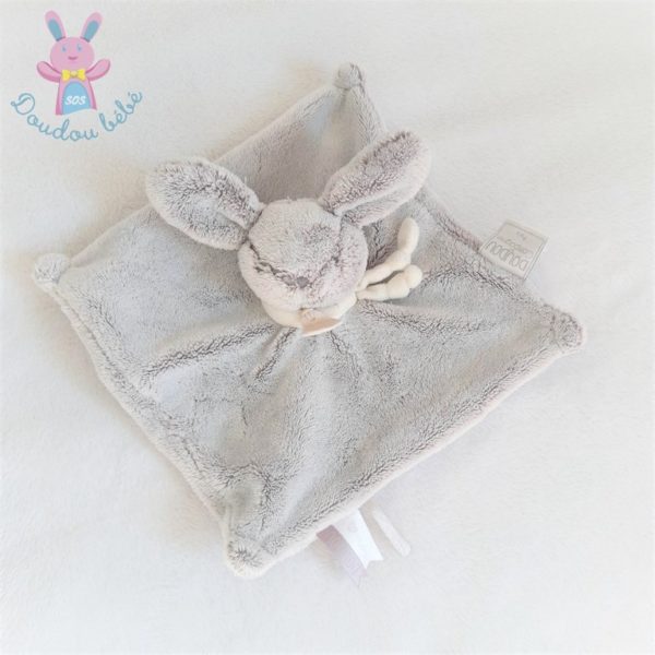 Lapin plat gris blanc "J'aime mon doudou" DOUDOU ET COMPAGNIE