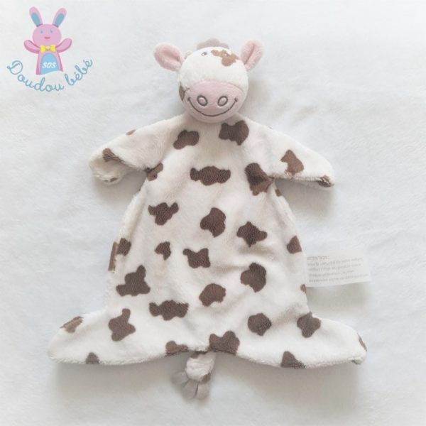 Doudou plat Vache blanc marron rose 30 cm KIMBALOO