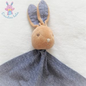 Doudou Lapin plat beige mouchoir bleu jean blue denim KALOO