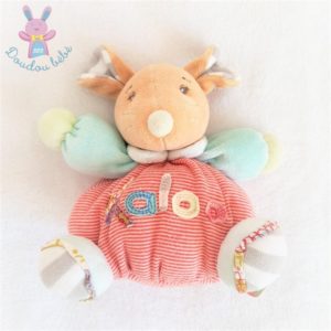 Doudou Souris boule grelot beige bleu rayé rouge KALOO