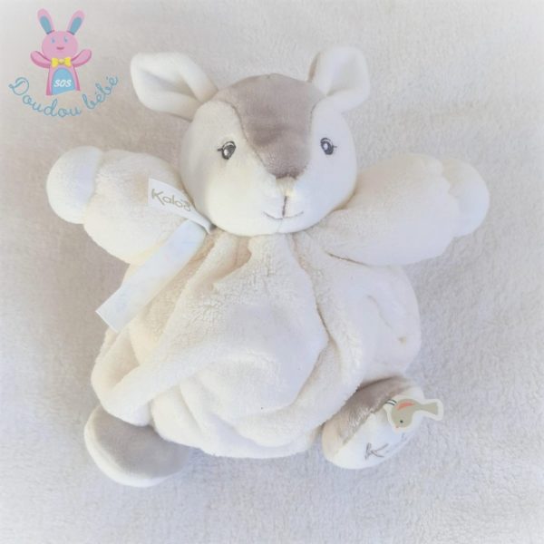 Doudou Faon patapouf boule ivoire blanc gris 18 cm KALOO