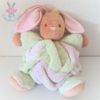 Doudou Lapin boule plume beige vert gris blanc 28 cm KALOO