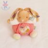 Doudou Lapin boule grelot rose blanc beige cœur fleurs KALOO