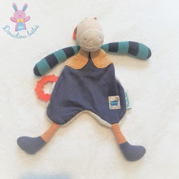 Doudou plat Ane Cheval Zig Zag bleu rayé coloré MOULIN ROTY