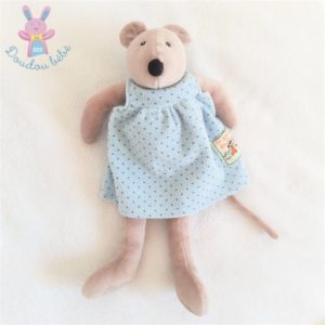 Doudou Souris La grande famille beige crème robe bleu MOULIN ROTY