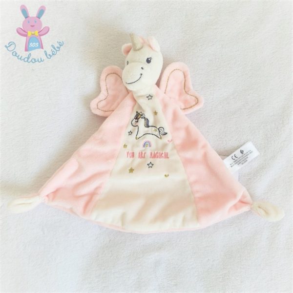 Doudou plat Licorne rose blanc étoiles "You are magical" SIMBA
