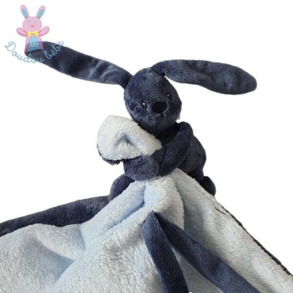 Doudou Lapin couverture bleu clair et bleu foncé NATTOU