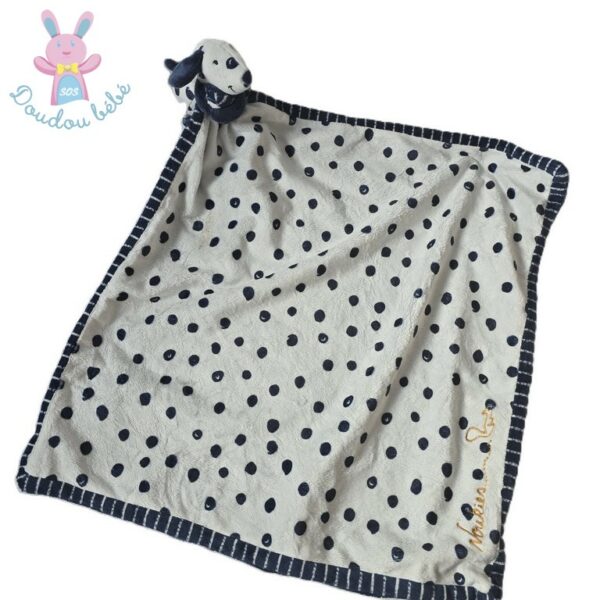 Doudou Chien Aston couverture bleu marine blanc à pois NOUKIE'S