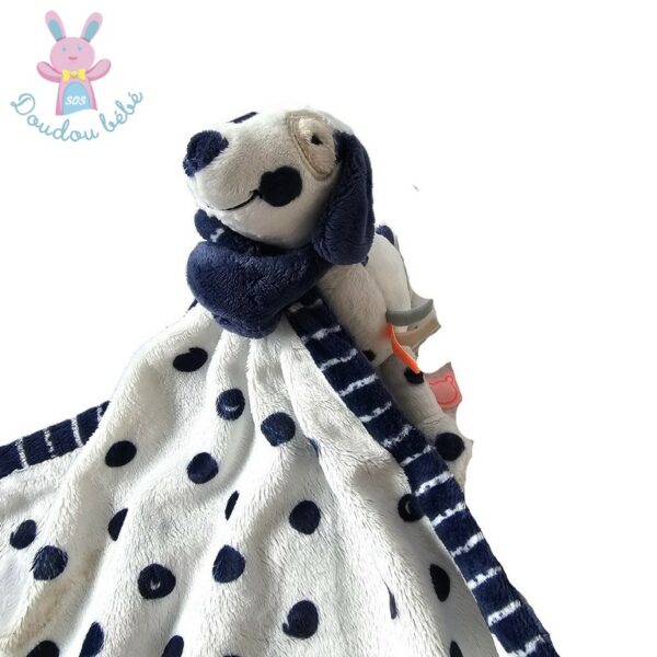Doudou Chien Aston couverture bleu marine blanc à pois NOUKIE'S