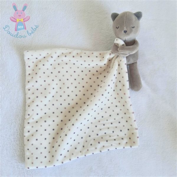 Doudou Chat gris mouchoir blanc à pois OBAIBI OKAIDI